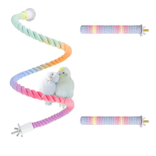 WishLotus Papageienseil-Sitzstange, 78,7 cm, Seil-Sitzstangen für Vogelkäfige mit 2 kleinen Standstangen, flexible verblassende Farbe, Sitzstange, Seilschaukel zum Pfotenschleifen, Stehen, Klettern (A von WishLotus