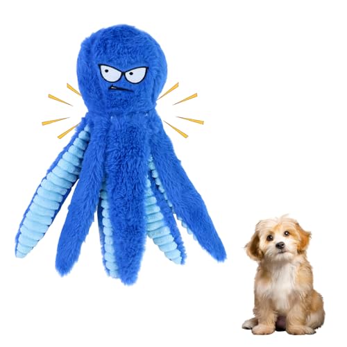 WishLotus Quietschendes Hundespielzeug, Provoke Octopus Plüsch-Hundespielzeug für kleine, mittelgroße Hunde, Training, Belohnung und Totzeitgeschenk (Blau) von WishLotus