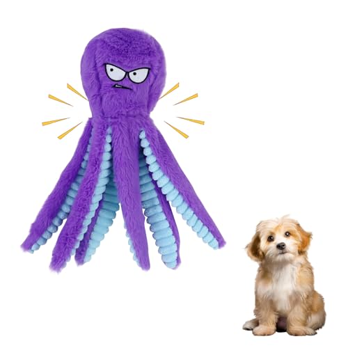WishLotus Quietschendes Hundespielzeug, Provoke Octopus Plüsch-Hundespielzeug für kleine, mittelgroße Hunde, Training, Belohnung und Totzeitgeschenk (lila) von WishLotus