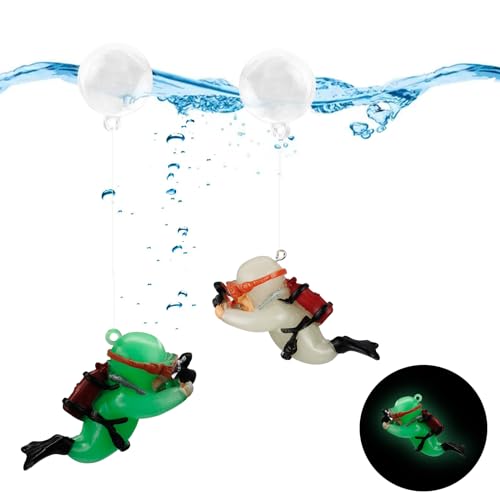 WishLotus Schwimmende Dekoration für Aquarien, Kunstharz, dekoratives Zubehör, fluoreszierend, niedlicher Kamerataucher mit dünner Linie und hängender Kugel (Grün + Beige) von WishLotus