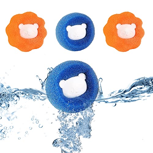 WishLotus Wäsche-Haarfänger, 4 Stück, wiederverwendbarer Fusselentferner, maschinenwaschbarer Wäscheball, Tierhaarentferner für Tierliebhaber (orange + blau) von WishLotus