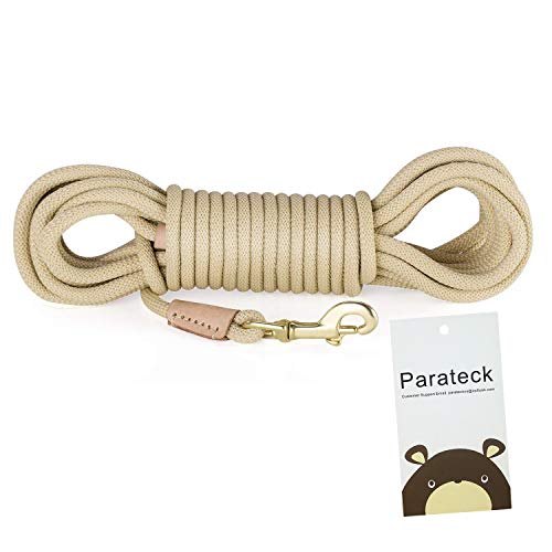 Schleppleine für Große Hunde 10M 20M 5M Hundeleine Trainingsleine Hund Runde Gummierte Griff rutschfeste und Robuste Trainingsleine Karabiner aus Messing (5m, Beige) von Parateck