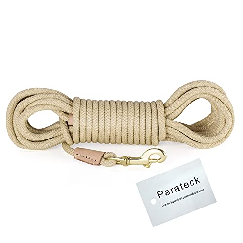 Schleppleine für Große Hunde 10M Hundeleine Trainingsleine Hund Runde Gummierte Griff rutschfeste und Robuste Trainingsleine Karabiner aus Messing (10m, Beige) von Parateck