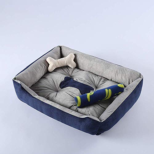 Waschbares Haustierbett für kleine Welpen, Katzen, mittelgroß, groß, riesig, Hundebettwäsche + Kissen + Sommer-Schlafmatte + Decke, Marineblau von Wishdeal