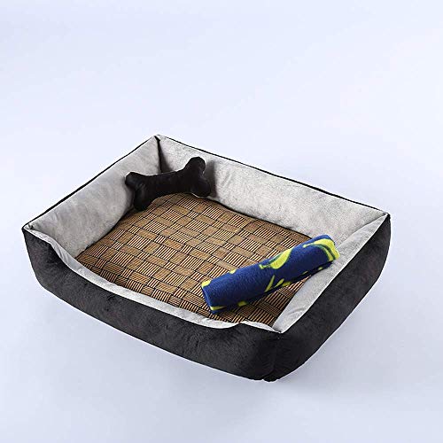 Waschbares Haustierbett für kleine Welpen, Katzen, mittelgroß, groß, riesig, Hundebettwäsche + Kissen + Sommerschlafmatte + Decke (schwarz) von Wishdeal