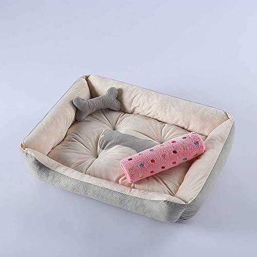 Waschbares Haustierbett für kleine Welpen und Katzen, mittelgroß, groß, große Hunde Bettwäsche + Kissen + Sommer-Schlafmatte + Decke (grau + weiß) von Wishdeal