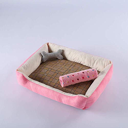 Waschbares Haustierbett für kleine Welpen und Katzen, mittelgroß, groß, große Hunde Bettwäsche + Kissen + Sommer-Schlafmatte + Decke (rosa + weiß) von Wishdeal