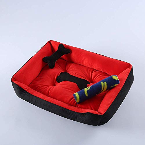 Waschbares Haustierbett für kleine Welpen und Katzen, mittelgroß, groß, große Hunde Bettwäsche + Kissen + Sommer-Schlafmatte + Decke (schwarz + rot) von Wishdeal