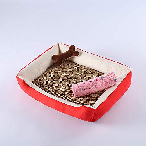 Waschbares Haustierbett für kleine Welpen und Katzen, mittelgroß, große und große Hunde mit Kissen + Sommerschlafmatte + Decke (Rot + Weiß) von Wishdeal