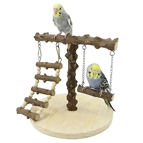 WishesMar Wellensittich Spielplatz Vogel-Spielplatz mit Spielzeug Leiter Erklimmen Schaukel für Nymphensittich Papageien Wellensittiche, Holz, Größe 22x22x21.5 cm von WishesMar