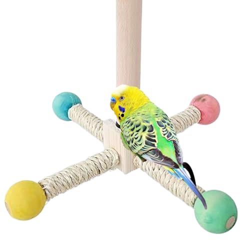 Bird Stand Barsch Spielzeug - Vogelseil Barch | Interaktives -Shot -Spielzeug | Rotierender hölzerner kau-resistenter Stand mit vogelsicherem Material für Cockatiel, Conure und Lovebird von Wisylizv