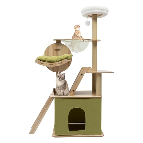 Katzen Kratzbaum Stabiler Katzenbaum 140CM groß Kletterturm Kletterbaum für Katzen Katzenkratzbaum Katzenmöbel mit Katzenhaus Sisalseil Hängematte Katzenspielzeug von Wiyuer