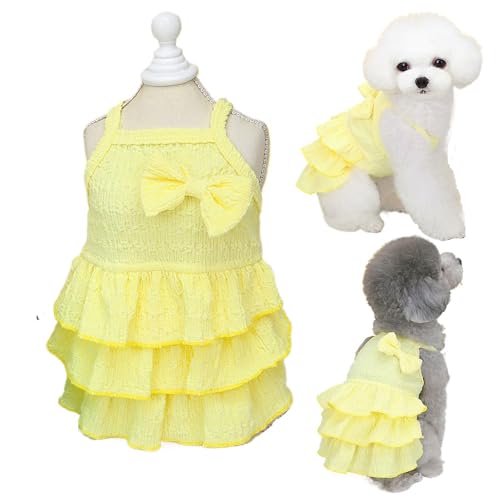 Chihuahua-Yorkie-Mädchen-Kleidung, gelbes Hundekleid mit Rüschen, Schleife, Dekoration, Katzenkleidung, niedliches Sommerkleid, ärmellos, für kleine Hunde (Gelb, XX-Large) Chihuahua-Yorkie-Mädchen-Kleidung, gelbes Hundekleid mit Rüschen, Schleife, Dekoration, Katzenkleidung, niedliches Sommerkleid, ärmellos, für kleine Hunde (Gelb, XX-Large) von Wiz BBQT