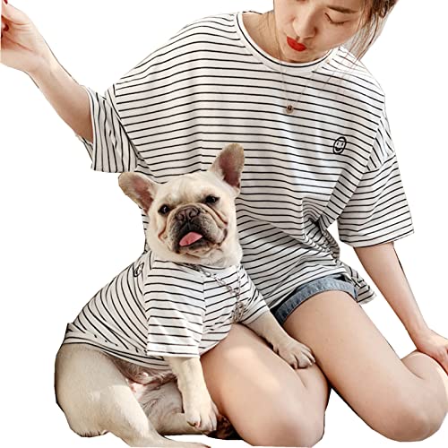 Gestreifte Hunde-Shirts für kleine und mittelgroße Hunde, Baumwolle, passende Hunde- und Besitzerkleidung separat erhältlich, weiche Welpenbekleidung (für Besitzer, Besitzer, Größe XL, 129 cm) von Wiz BBQT