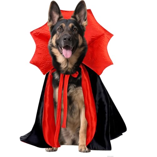 Halloween-Kostüm für große Rassen, verstellbar, Größe XL, XXL, Vampir-Kostüm, Golden Retriever, Deutscher Schäferhund, Schwarz-Rot (Schwarz, L) von Wiz BBQT