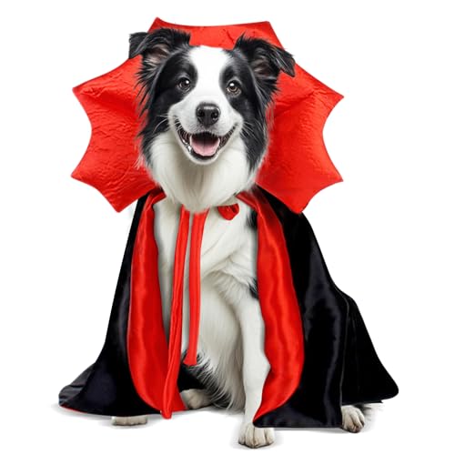Halloween-Kostüme für mittelgroße Hunde, Amerika-Bulldogge, Border Collie, Vampirumhang, Größe M, Rot / Schwarz (Vampir, groß) von Wiz BBQT
