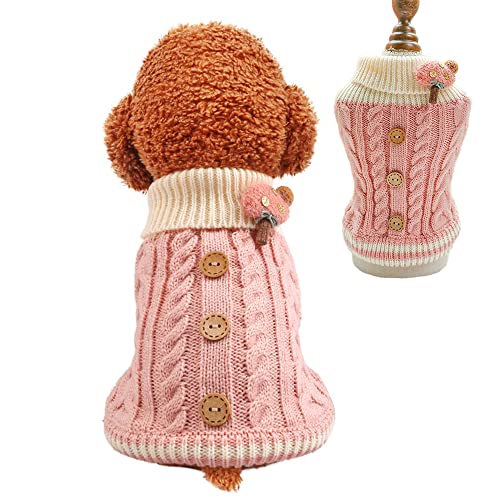 Haustier-Strickpullover, geflochten, Rollkragenpullover für kleine Hunde und Katzen, warm, weich, mit Knopf, Blumendesign, Größe M, Rosa Haustier-Strickpullover, geflochten, Rollkragenpullover für kleine Hunde und Katzen, warm, weich, mit Knopf, Blumendesign, Größe M, Rosa von Wiz BBQT