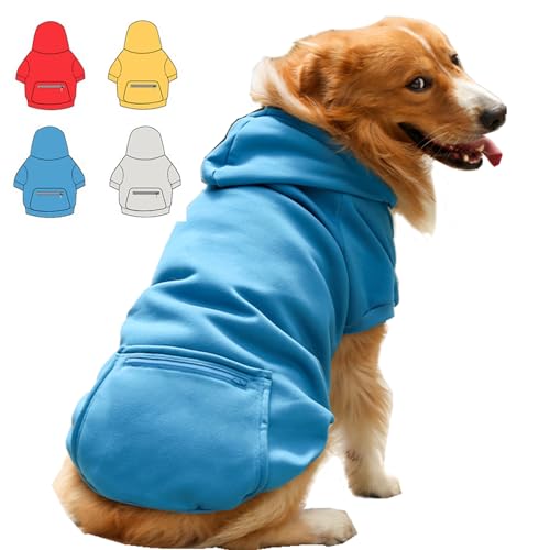 Hunde-Kapuzenpullover für kleine, mittelgroße und große Hunde, Fleece-Hoodie für Hunde mit Reißverschlusstasche, Herbst/Winter, Hunde-Sweatshirts für alle Größen (4XL, Blau) von Wiz BBQT