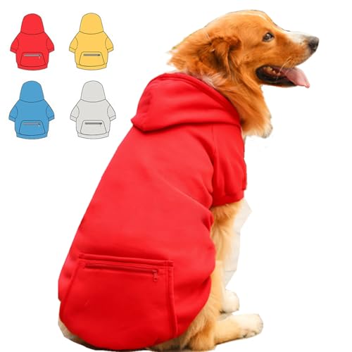 Hunde-Kapuzenpullover für kleine, mittelgroße und große Hunde, Fleece-Hoodie für Hunde mit Reißverschlusstasche, Herbst/Winter, Hunde-Sweatshirts für alle Größen (4XL, Rot) von Wiz BBQT