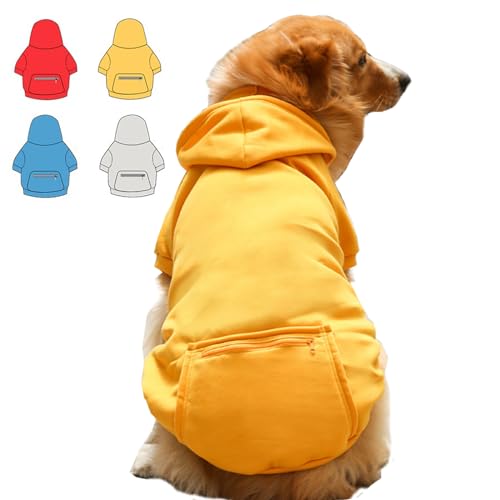 Hunde-Kapuzenpullover für kleine, mittelgroße und große Hunde, Fleece-Hoodie für Hunde mit Reißverschlusstasche, Herbst/Winter, Hunde-Sweatshirts für alle Größen (5XL, Gelb) von Wiz BBQT
