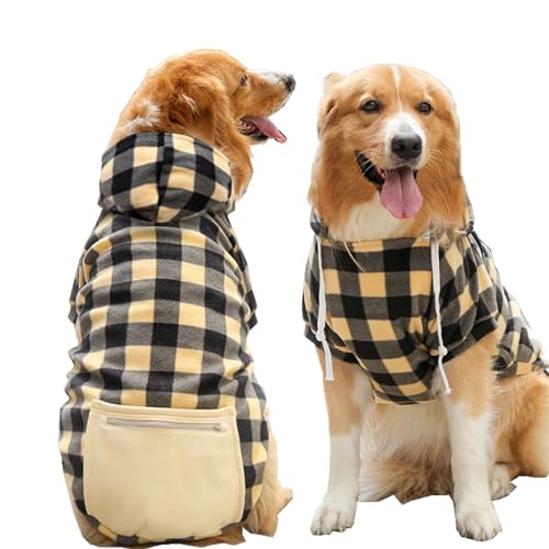 Hunde-Kapuzenpullover für kleine, mittelgroße und große Hunde, karierter Hunde-Kapuzenpullover mit Reißverschlusstasche, Fleece-Hunde-Weihnachtsoutfit für alle Größen, Hundemäntel für kaltes Wetter, von Wiz BBQT
