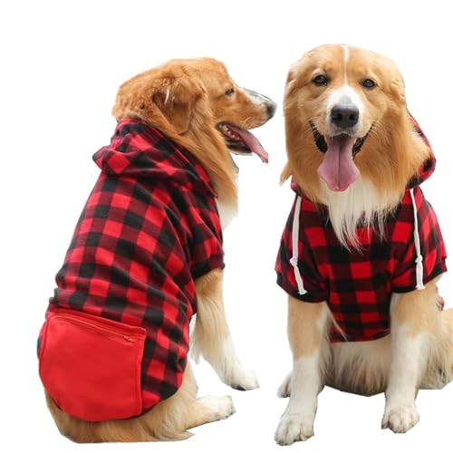 Hunde-Kapuzenpullover für kleine, mittelgroße und große Hunde, karierter Hunde-Kapuzenpullover mit Reißverschlusstasche, Fleece-Hunde-Weihnachtsoutfit für alle Größen, Hundemantel für kaltes Wetter, 1 von Wiz BBQT