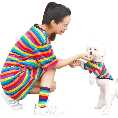 Hunde-Shirts aus Baumwolle für kleine und mittelgroße Hunde, Hunde-T-Shirt mit Regenbogenstreifen, passende Hunde- und Besitzerkleidung separat erhältlich, Katzenbekleidung (für Besitzer, Besitzer S, von Wiz BBQT