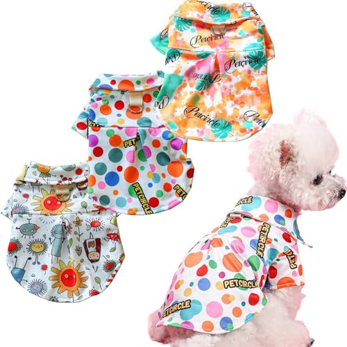 Hunde-Shirts für kleine Hunde, 3er-Pack, mit Ring und Knöpfen, für kleine Hunde mit Ärmeln, buntes Cartoon-Muster, niedliche Kätzchen-Kleidung (Größe M, Brustumfang 40 cm) von Wiz BBQT