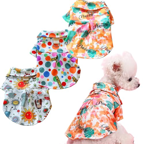 Hunde-Shirts für kleine Hunde, 3er-Pack, mit Ring und Knöpfen, für kleine Hunde mit Ärmeln, buntes Cartoon-Muster, niedliche Kätzchen-Kleidung (Größe XL, Brustumfang 53,8 cm) von Wiz BBQT