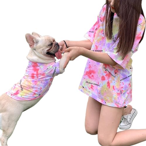 Hundekleidung für kleine Hunde, Batikfärbung, T-Shirt mit Ärmeln, rosa französische Bulldogge, passende Hunde- und Besitzerkleidung separat verkauft, perfektes Geschenk für Hunde und Mütter von Wiz BBQT