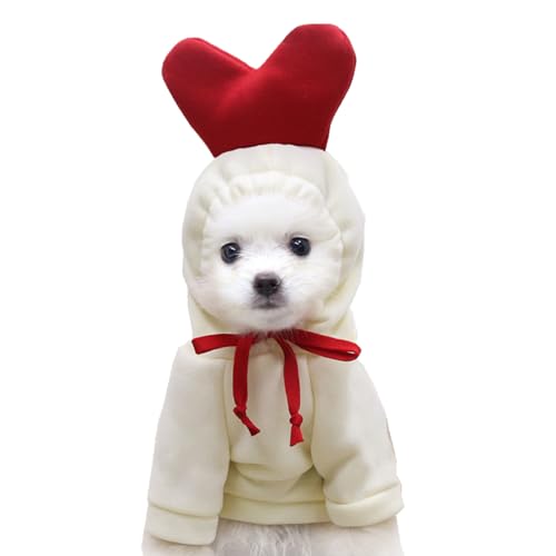 Hunde-Weihnachts-Kostüm, Halloween-Kostüm, Hunde-Kapuzenpullover für kleine Hunde, Katzen, Welpen, Yorkie, Chihuahua, Zwergspitz, Größe XS, weißes Herz von Wiz BBQT