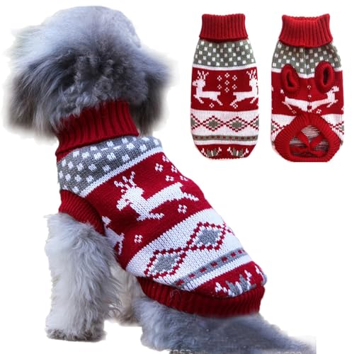 Hunde-Weihnachtspullover für kleine Hunde, Rollkragenpullover mit Schneeflocken, Elch, Rentier-Muster, Hunde-Weihnachtsoutfit für kleine Hunde, Katzen, Jungen, Mädchen, Weihnachts-Welpen-Kostüme von Wiz BBQT