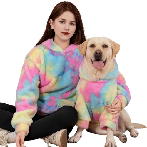Hundepullover, Kapuzen-Sweatshirts für große Hunde, Mädchen, Jungen, passende Hunde- und Besitzer-Kleidung separat erhältlich, Batikfärbung, warmes Weihnachtsoutfit für kaltes Wetter, Mantel für von Wiz BBQT