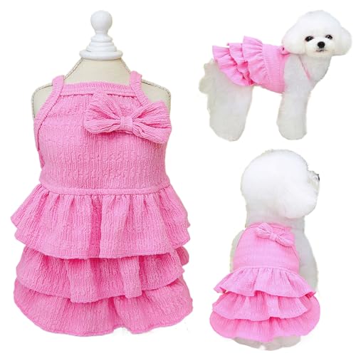 Katzenkleid nur für Katzen, rosa Hundekleider für kleine Hunde und Mädchen mit Rüschen, Schleifen-Dekor, niedliche Sommerkleidung, ärmellos, für kleine Hunde, gestufte Schicht-Kuchenkleid, Chihuahua, von Wiz BBQT