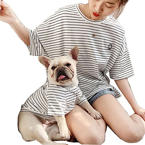 Passende Hunde- und Besitzerkleidung, weiß-schwarz gestreiftes Hunde-Shirt (Weiß für Haustiere, Größe 3XL – Brustumfang 58 cm) von Wiz BBQT