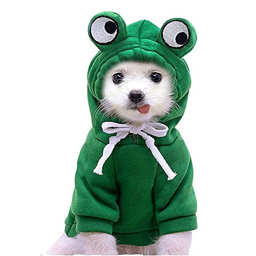 Warme Haustier Hoodie Hund Weihnachten Halloween Kostüme Katze Outfits Welpen Pullover für kleine mittelgroße Hunde Katzen (Medium, Grün-Frosch) von Wiz BBQT