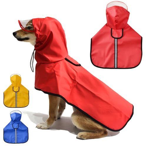 Wasserdichter Hunde-Regenmantel für kleine Hunde, Welpen, Poncho mit reflektierenden Sicherheitsstreifen, leichte Haustier-Regenbekleidung mit Loch für die Leine (Größe M, Rot) von Wiz BBQT