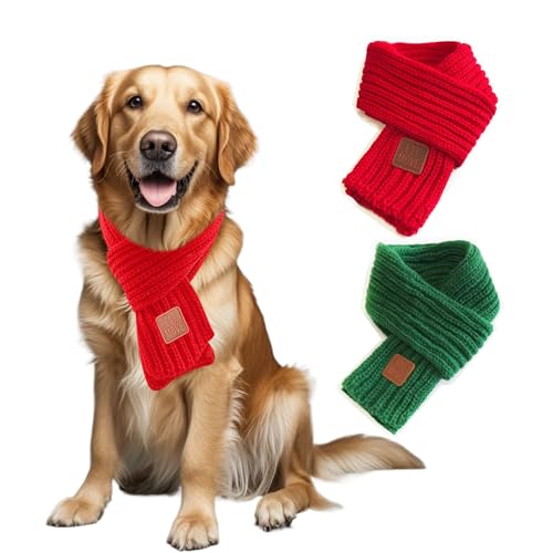Weihnachtstücher für kleine, mittelgroße und große Hunde und Katzen, 2 Stück, Grün / Rot, warmer Hundeschal, gestrickt, Herbst-Winter, Weihnachts-Bandana, Urlaubsdekoration (Weihnachtsschal, groß) Weihnachtstücher für kleine, mittelgroße und große Hunde und Katzen, 2 Stück, Grün / Rot, warmer Hundeschal, gestrickt, Herbst-Winter, Weihnachts-Bandana, Urlaubsdekoration (Weihnachtsschal, groß) von Wiz BBQT