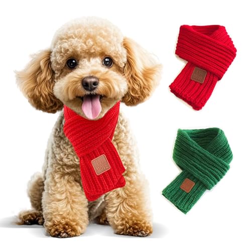 Weihnachtstücher für kleine, mittelgroße und große Hunde und Katzen, 2 Stück, Grün / Rot, warmer Hundeschal, gestrickt, für Herbst und Winter, Weihnachtsdekoration, Weihnachtsschal (Weihnachtsschal, Weihnachtstücher für kleine, mittelgroße und große Hunde und Katzen, 2 Stück, Grün / Rot, warmer Hundeschal, gestrickt, für Herbst und Winter, Weihnachtsdekoration, Weihnachtsschal (Weihnachtsschal, von Wiz BBQT
