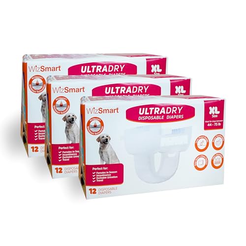 WizSmart UltraDry Einweg-Hundewindeln für Hündinnen, ultra saugfähig und bequem, Größe XL, 12 Stück von WizSmart
