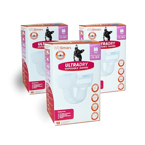 WizSmart UltraDry Einweg-Hundewindeln für Hündinnen, ultra saugfähig und bequem, Größe M, 12 Stück von WizSmart