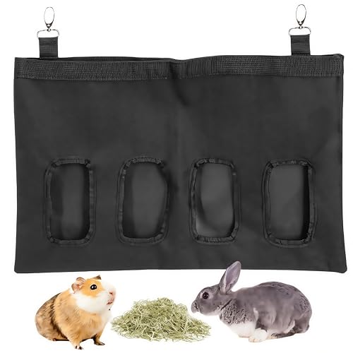 Heuraufe für Kaninchen, 44 x 29 cm Tasche für Heu, Heufutterbeutel, Heu zum Aufhängen mit 4 Fenstern, für kleine Haustiere, Meerschweinchen, wasserdicht von WizeFolk