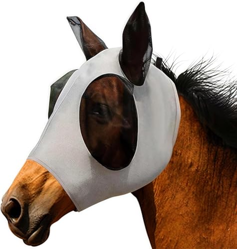 WizeFolk Super Comfort Stretchy Fly Mask Large Eye Space with UV Protection Soft on Skin with Breathability mit Ohrenschutz,CareMaster Pferde Fliegenmaske(graue) von WizeFolk