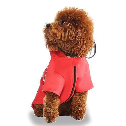 Wizland Reflektierender Hunde-Regenmantel, Hunde-Regenjacke mit Kapuze, leicht, wasserdicht, Regenmantel für Welpen, Rot, Größe XS von Wizland