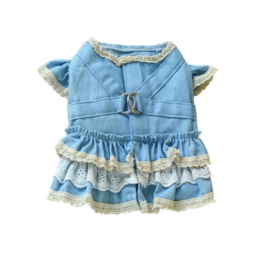 Wizoowip Fein verarbeitetes Haustierkleid, tragbare Hundekleidung für Ausflüge, Denim-Haustierkleid mit Rüschenärmeln, Traktionsring, bequemes Hundeprinzessinkleid Blau XL Wizoowip Fein verarbeitetes Haustierkleid, tragbare Hundekleidung für Ausflüge, Denim-Haustierkleid mit Rüschenärmeln, Traktionsring, bequemes Hundeprinzessinkleid Blau XL von Wizoowip