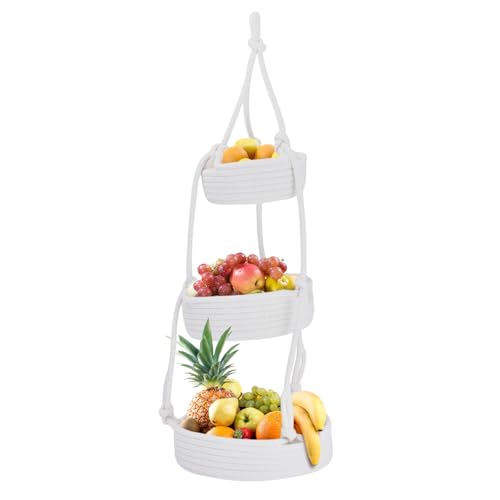 Wizoowip Gewebter Wand-Hängekorb, Gemüseaufbewahrung, handgefertigt, für die Küche, 3 Etagen, ideal für tragendes Obst, für die Organisation im Schlafzimmer, Badezimmer Weiß Wizoowip Gewebter Wand-Hängekorb, Gemüseaufbewahrung, handgefertigt, für die Küche, 3 Etagen, ideal für tragendes Obst, für die Organisation im Schlafzimmer, Badezimmer Weiß von Wizoowip