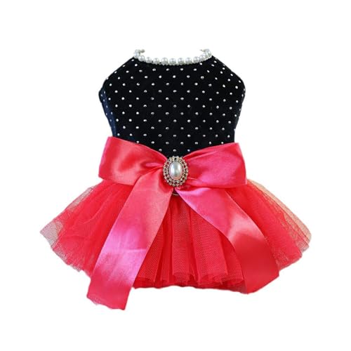 Wizoowip Haustierkleid mit Schleifendekoration, leichte Haustierkleidung, Hundeprinzessinkleid mit Schleifendekoration, Bequeme Sommer-Haustierkleidung, Heimtierbedarf Schwarz S von Wizoowip