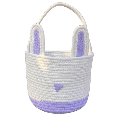 Wizoowip Ostern-Aufbewahrungskorb, gewebte Baumwollseilkörbe, Tageshand, Cartoon-Hasenohren, süße Farbanpassung, Stricken, rund, großes Fassungsvermögen, Eimer, Babyparty Lila & weiß Wizoowip Ostern-Aufbewahrungskorb, gewebte Baumwollseilkörbe, Tageshand, Cartoon-Hasenohren, süße Farbanpassung, Stricken, rund, großes Fassungsvermögen, Eimer, Babyparty Lila & weiß von Wizoowip