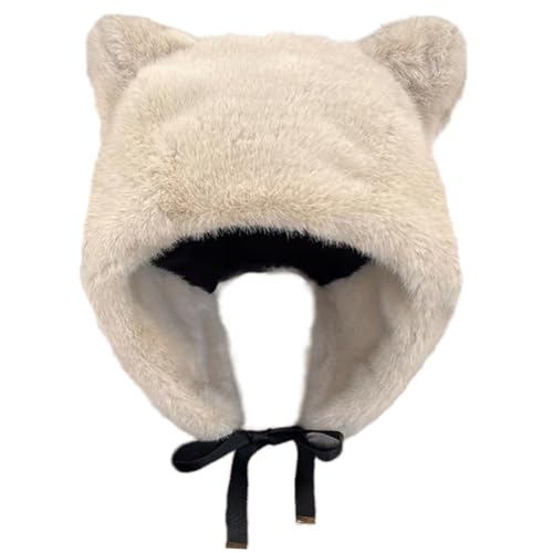 Vielseitiger Warmer Kätzchenhut Mit Ohrpelzkappen Cartoon Ohrhut Solid Farbe Winter Plüsch Für Lässige Verschleiß von Wkldjf