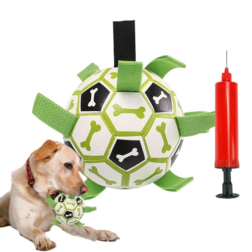 Wlikmjg Tug Hundespielzeug, Fußball, Hundeball mit Etiketten, tragbarer Kriegsball DOGN | Wasserspielzeug für Welpen, Hofspiele für Haustiere, Kauspielzeug für Welpen von Wlikmjg
